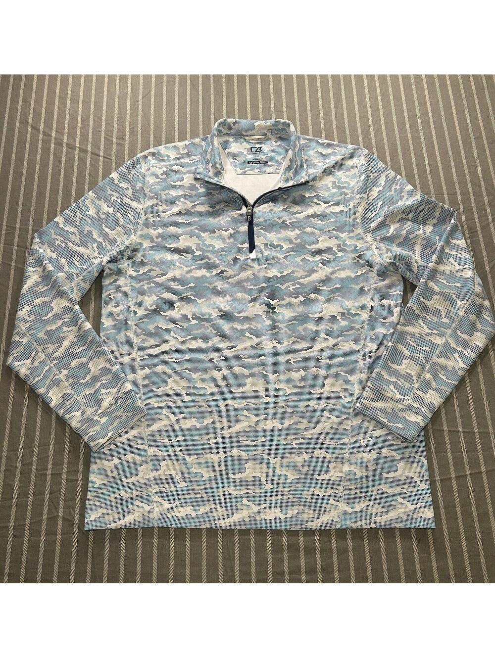Cutter & Buck Traverse Stretch Eco Camo Print Quarter Zip Mens Pullover Lrage